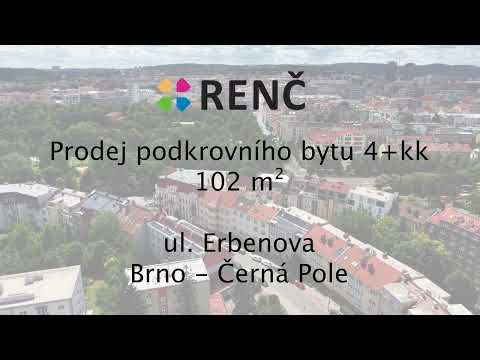 Video Prodej podkrovního bytu 4+kk s terasou ve zděném bytovém domě na ulici Erbenova v Brně – Černých Pol