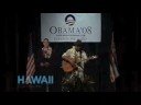 willie k. performs his song mountain of gold at the obama ohana  rally in support of barack obama in lihu'e, kaua'i, hawai'i.  obama's sister, maya soetoro-ng spoke at the rally.   sign waving by kaua'i  obama 
supporters is in lihu'e  before the performance.
