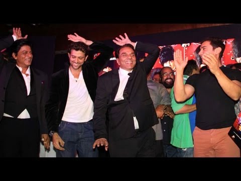 hrithik - Recently at the music launch of Yamla Pagla Deewana 2, Shah Rukh, Hrithik and Aamir were seen shaking their leg with Dharmendra. For more Bollywood: Log on t...