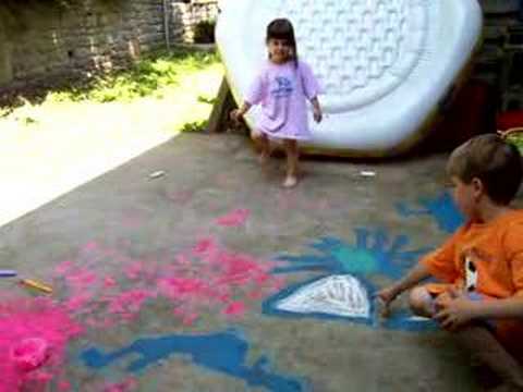 Egyptian art in sidewalk chalk