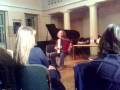 dr. alan bern plays a klezmer solo on accordion during weimar yiddish winter. 
february 3, 2008