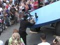 first, philippe petit honored us with a performance on it and then we rode it.  sculptor john kahn built it with and for his sons.