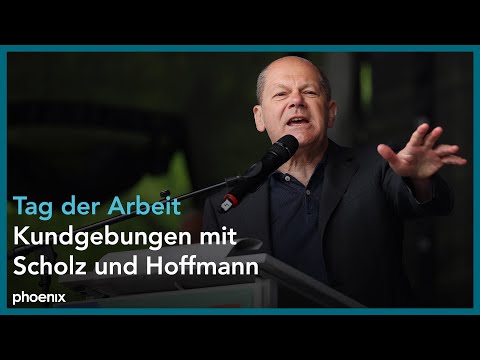 Bundeskanzler Scholz bei der Hauptkundgebung des DGB zum Tag der Arbeit in Düsseldorf