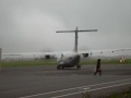 new aer arann atr 72-500 powering up its turboprop engines for taxiing to runway 26 at galway airport [eicm]