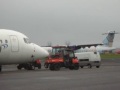 new aer arann atr 72-500 powering up its turboprop engines for taxiing to runway 26 at galway airport [eicm]