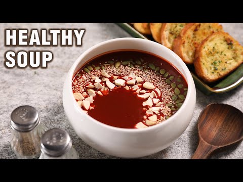 Tomato + Beetroot + Spinach Soup with Garlic Bread | Easy & Healthy Soup Recipe💪| Immunity Booster