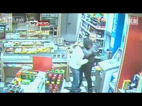robber - CCTV of an armed robber being beaten up and then consoled by his would-be victim has been released in Germany. The footage shows the masked suspect initially...