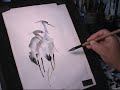 Blue Heron and Cattail in Sumi-e Chinese Painting Blue Heron and Cattail in Sumi-e Chinese Painting