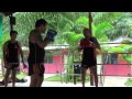 Tiger Muay Thai Techniques: Block knee and respond by elbows-kick continue