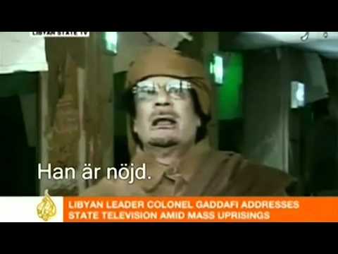 Muammar Gaddafi talar svenska
