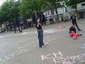 Tokio Hotel stoepkrijtbende op Marktplein in Apeldoorn.