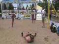 WAAF's Spaz gets hit with volleyball!