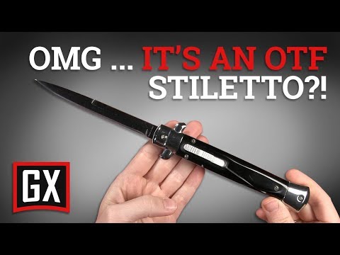 Mago 11" Black Marble Italian Stiletto OTF Automatic Knife - Satin Plain