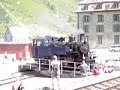 Dampfbahn Furka BergstreckeBahnhof Gletsch Die Lok wird gedreht für die Rückfahrt über die Furka nach Realp.