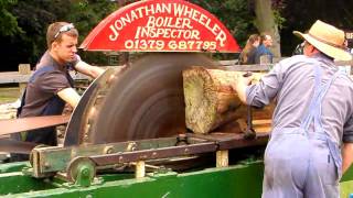 steam driven tractor powers belt driven  log  saw in HD