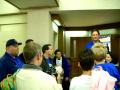 Joe Beard gives Christian Laettner a High Five