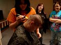 kays head being shaved