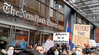 Armenians stage protest in front of The New York Times building in Manhatan, NYC.