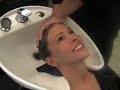 alyssa milano getting a shampoo & bob haircut.