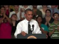 President Obama fires back at a heckler during his speech about rising gas prices to students at Ohio State University.