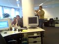 Office prank: paper megaphone