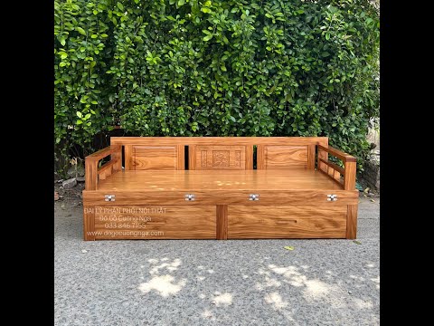 Giường gấp gỗ hương xám 2 ngăn kéo hiện đại 