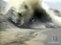 Car jumps over man Car jumps over man