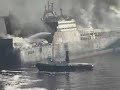 Freighter ship ablaze in the Adriatic sea