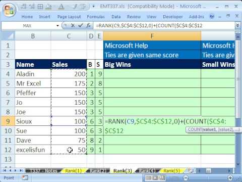 how to use the rank function in excel