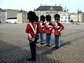 danish royal life guards in red gale uniforms - guard shift.
to celebrate the danish majesty queen margrethe the danish royal life guards wear their red gale uniforms -- 
daily they wear their black gale uniforms