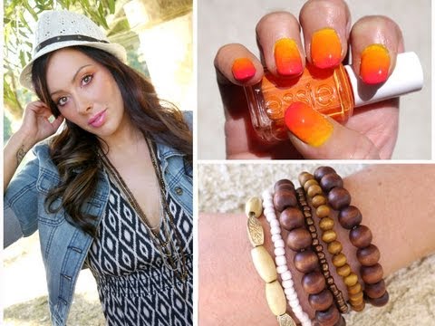 MakeupGeekTV - More info:http://www.makeupgeek.com/tutorials/beachy-girl-makeup-and-hair-with-sunset-nails/ http://simplymarlena.com/fashion/beachy-girl-outfit-and-sunset-n...