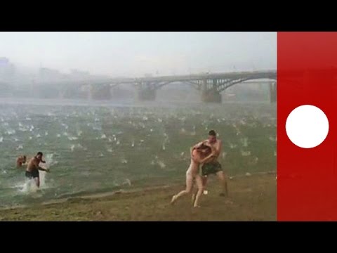 Freak Hailstorm Hits Siberia Beach