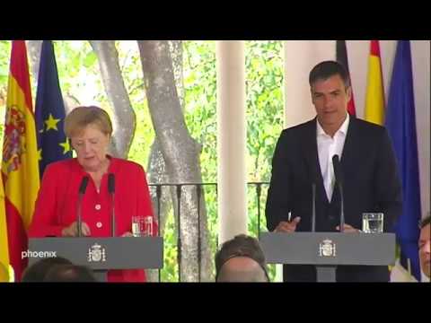 Angela Merkel und Pedro Sanchz zur Migration am 11 ...