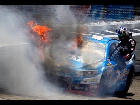 wrecks - Kasey Kahne's car catches fire after hitting the wall. For more NASCAR news, check out: http://www.NASCAR.com.
