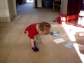 Grayson trying on a boot