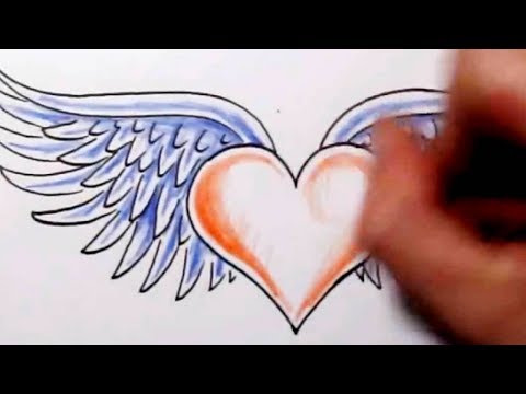 how to draw wings on a heart