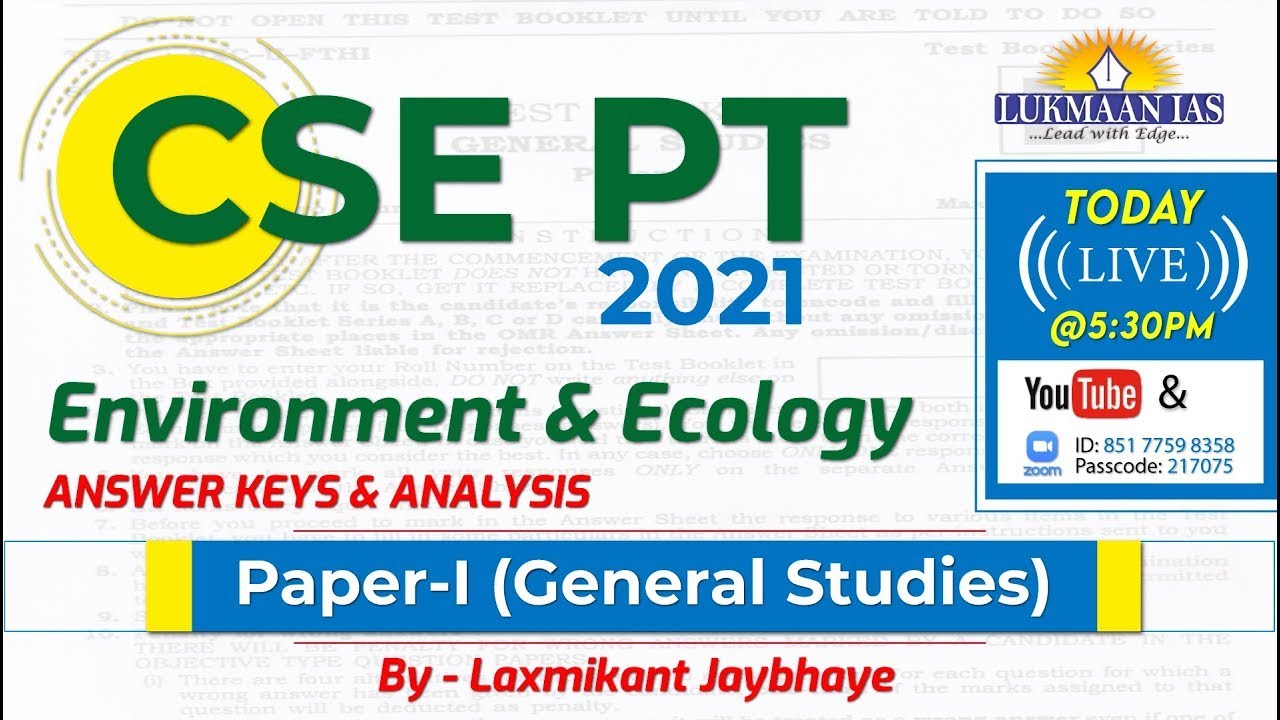 CSE PT 2021 | Paper-I (GS) | Environment & Ecology | Answer Keys & Analysis |By Laxmikant Jaybhaye