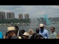 videos de Water Boat Shooting Colored Water at  West Harlem Piers Park Ribbon Cutting