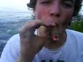 Sexy guy smoking cigar at the sunset