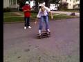 Ollie onto 2 skateboards