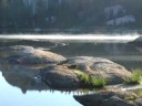 morning mist evaporating from rocks