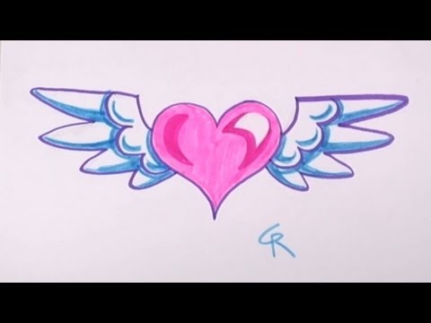 how to draw wings on a heart