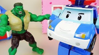 Hulk and Poli police car robot toys play rescue cars