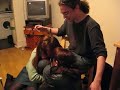 2 Crazy girls hump a guys legs