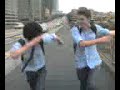 Two drunk guys skipping