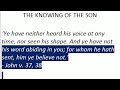 'The Knowing of the Son' I of III