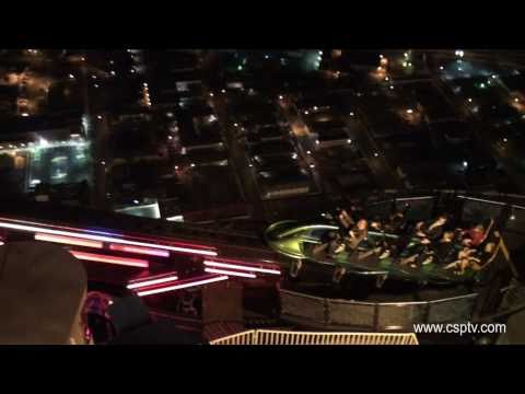 X Scream - Night Time X Scream Ride Stratosphere Las Vegas HD This ride is 866 feet above the ground and propels you headfirst 27 feet over the edge of the Stratosphere...