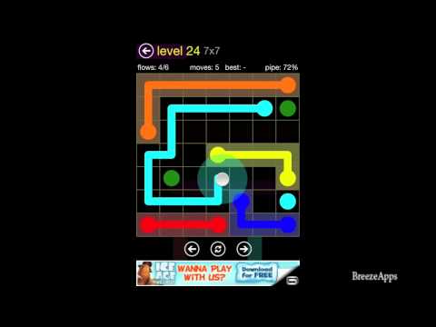 BreezeApps - This walkthrough showcases one way to beat Flow Free 7x7 level 24 on the Regular Pack Medium. Go Here for more: http://www.breezethroughgames.com/2012/06/fl...