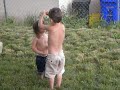 block party with some other children aged 3 and 5 years old. it was very hot that day so they took their shirts off. she had a great time running all day!!