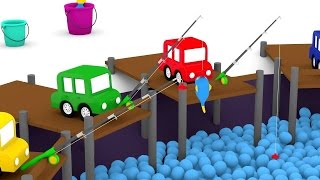 top havuzunda balık tutan arabalar çizgi film animasyon
